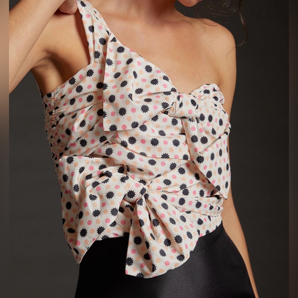 Anthropologie Floral One-Shoulder Blouse - Pink, Black, White